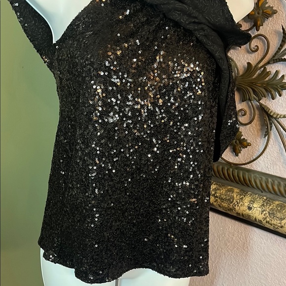 NWT BB Dakota Black Sequin One-Shoulder Top- stretchy Sz XS- gorgeous - Picture 4 of 11